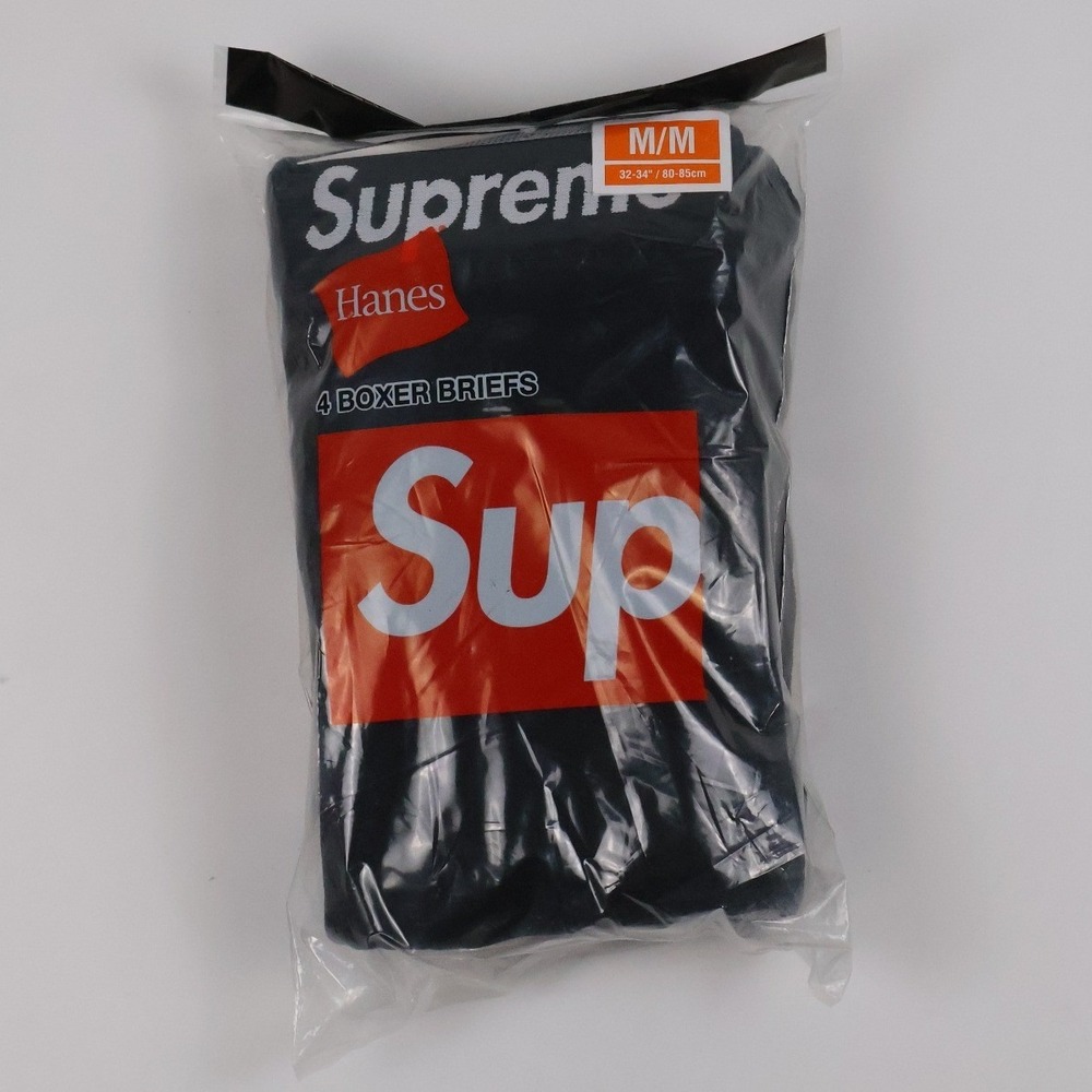 Supreme Hanes Boxer Briefs 4 Pack Black Solid Medium Cotton NWT
